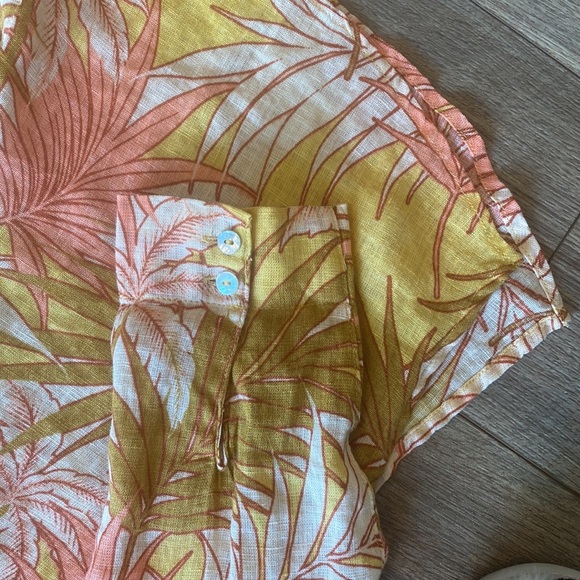 Tahari linen oversized button-up shirt tropical print - Picture 9 of 10